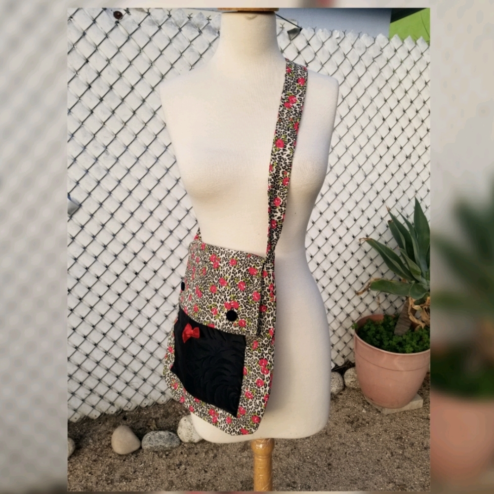 Bag denim leopard rose print